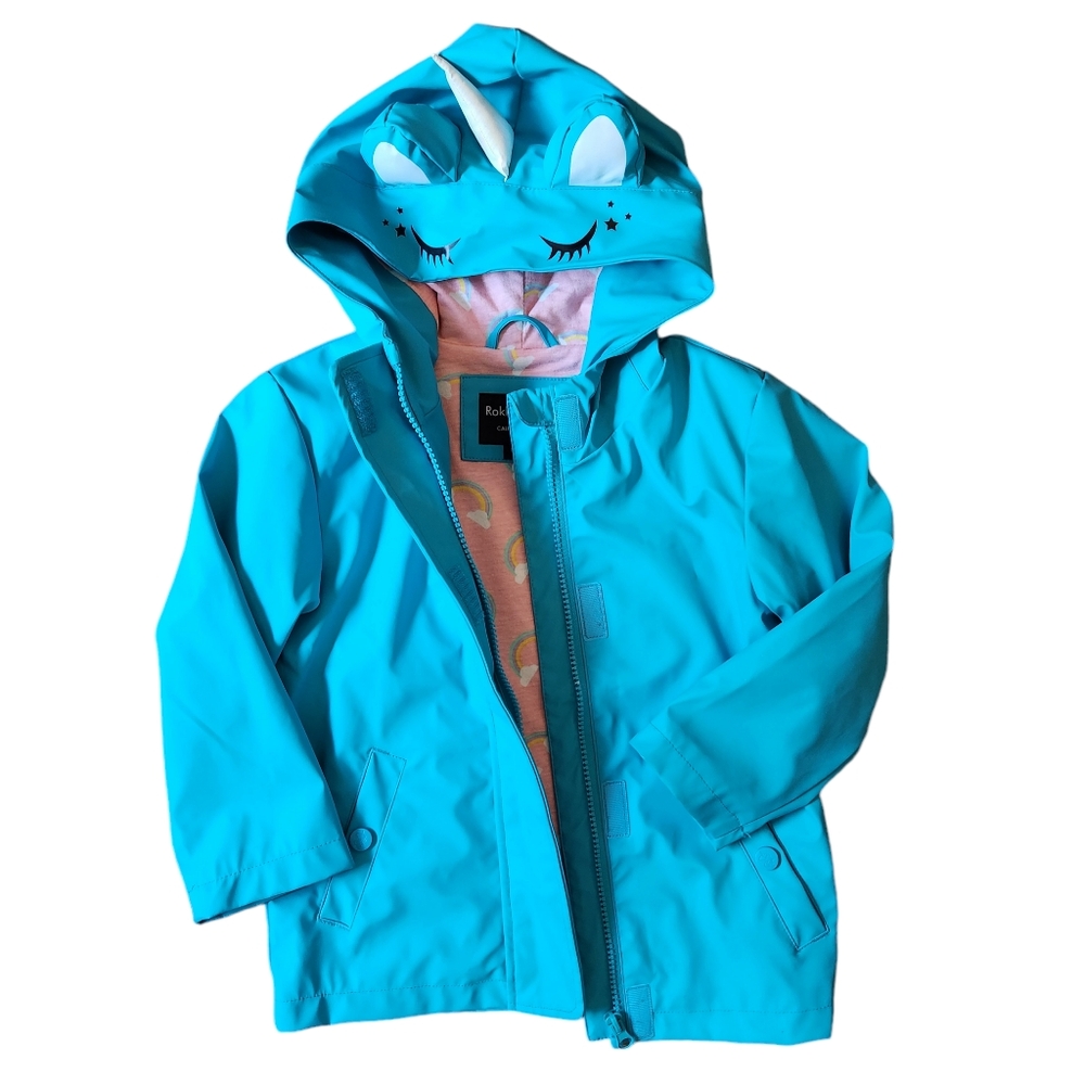 Rokka & Rolla Girls' Unicorn Raincoat Size XS (4/5) Blue